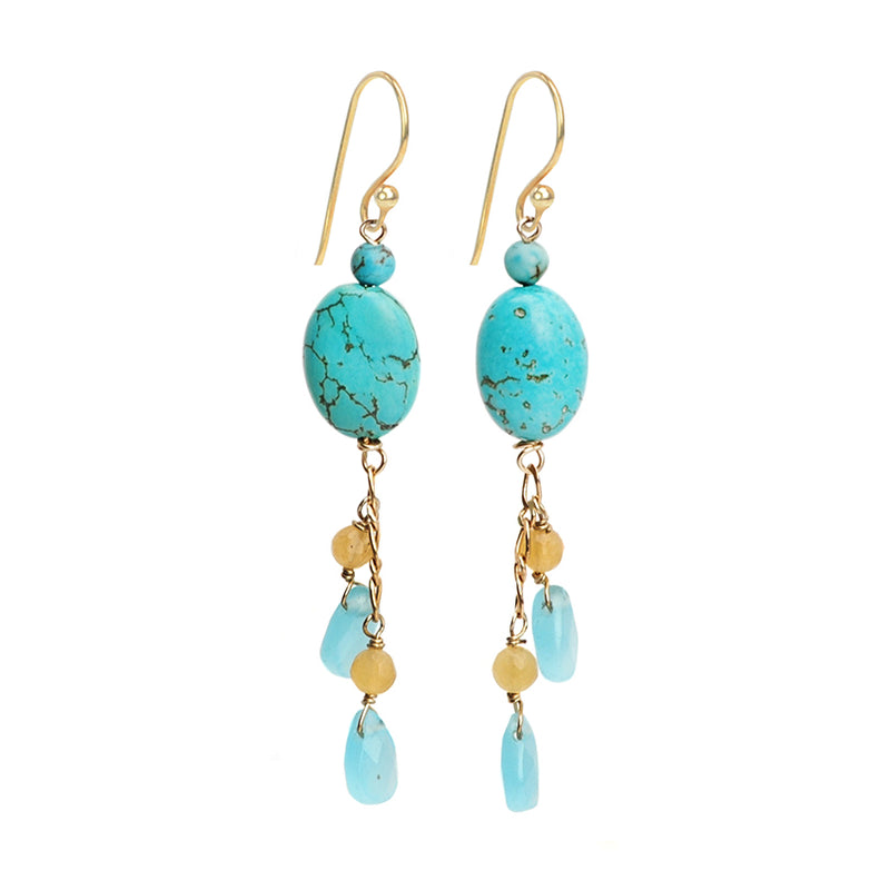 So Cute Blue Chalk Turquoise (dyed) and Chalcedony Blue Agate Earrings with Gold Filled Hooks