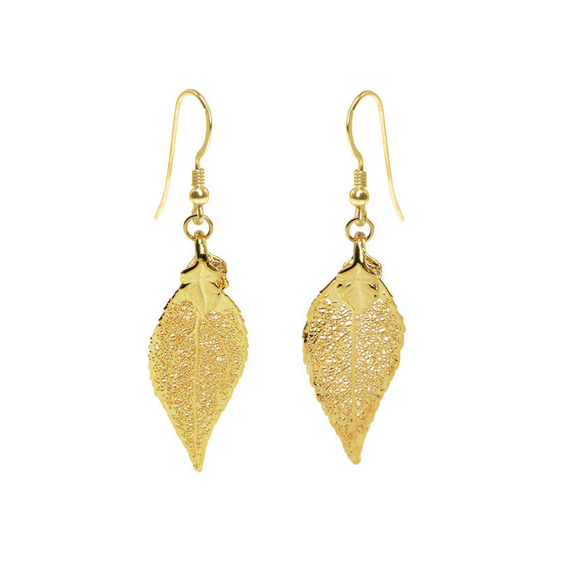 Dazzling 24kt Gold Saturated Real Leaf Earrings on Gold Filled Hooks