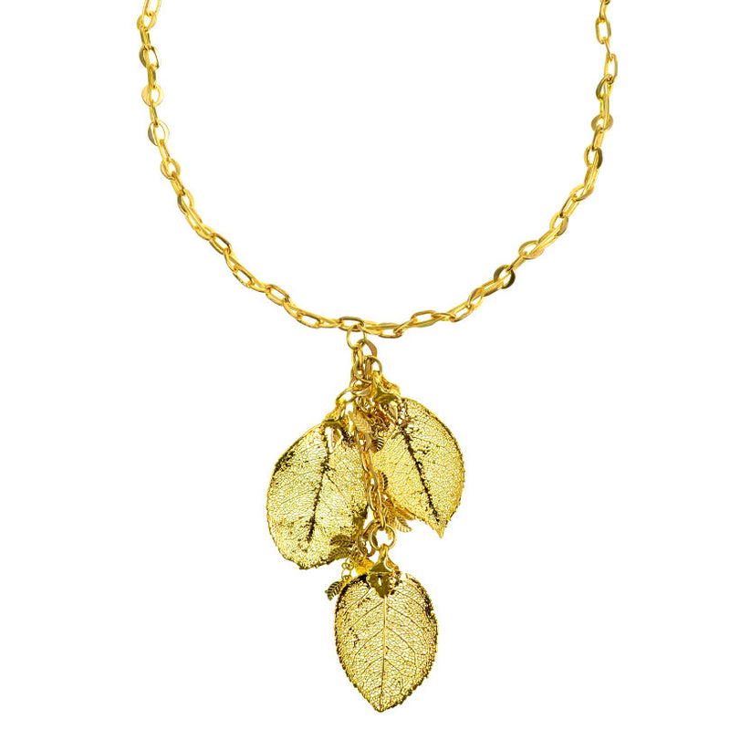 18kt Gold Plated Necklace with 24kt Gold Saturated Real Rose Leaves