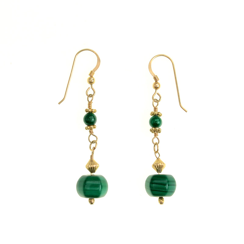 Elegant Natural Green Malachite Gold Filled Earrings