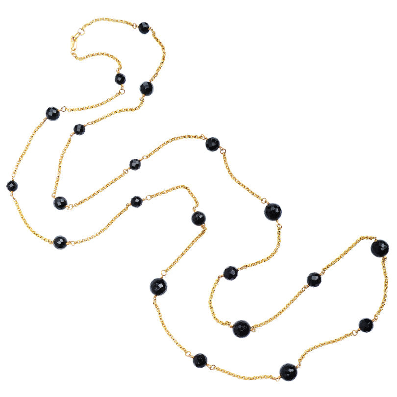 Karen London Super Long Black Onyx Gold Plated Necklace 57"
