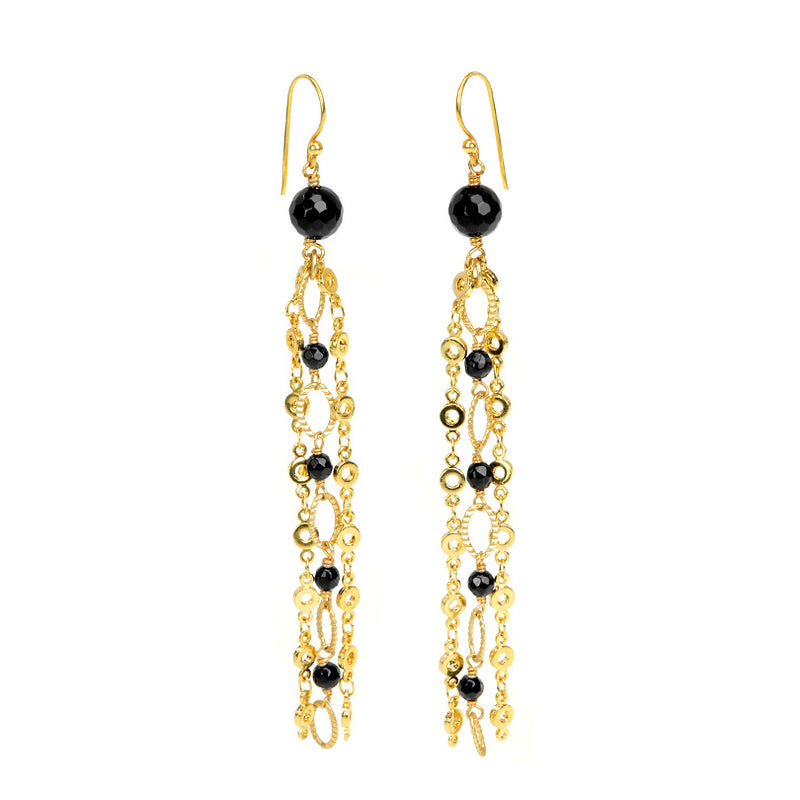 Classy Black Onyx Gold Plated Chain Earrings
