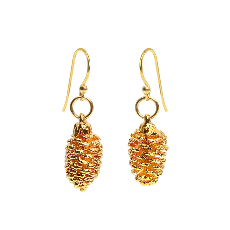 24kt Gold Saturated Real Pine Cone Earrings