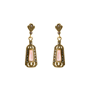 Petite La Reina 14kt Gold Plated Pink Mother of Pearl and Marcasite Earrings