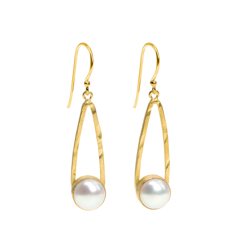 Stunning Freshwater Pearl Brushed 18kt Gold Plated Silver Statement Earrings