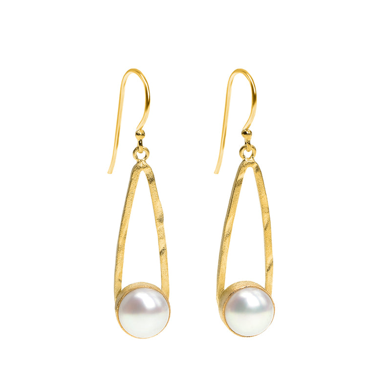 Stunning Freshwater Pearl Brushed 18kt Gold Plated Silver Statement Earrings