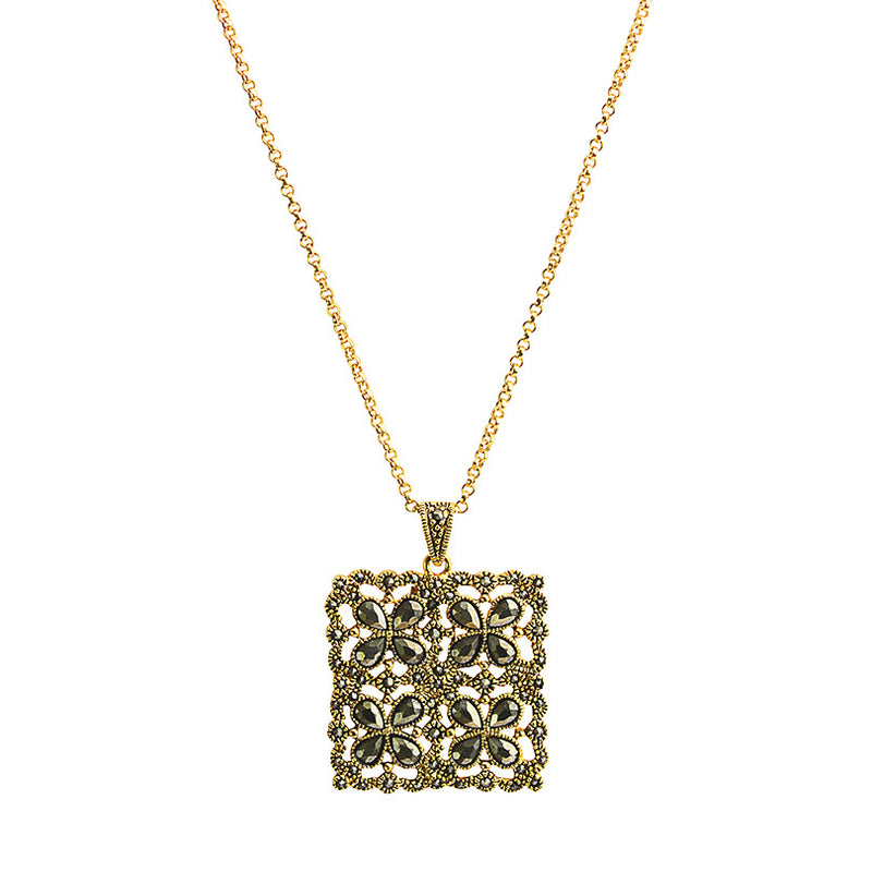 Lacey 14kt Gold Plated Marcasite Flower Art Deco Necklace