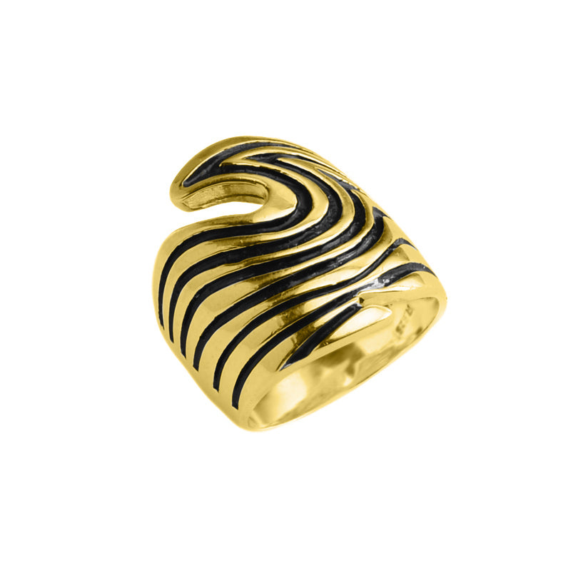 Mysterious Dark Wave 18kt Gold Plated Sterling Silver Statement Ring