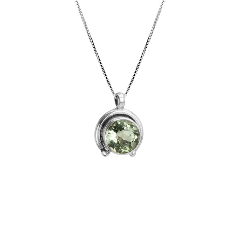 Sparkling Faceted Green Amethyst Sterling Silver Necklace 16" - 18"