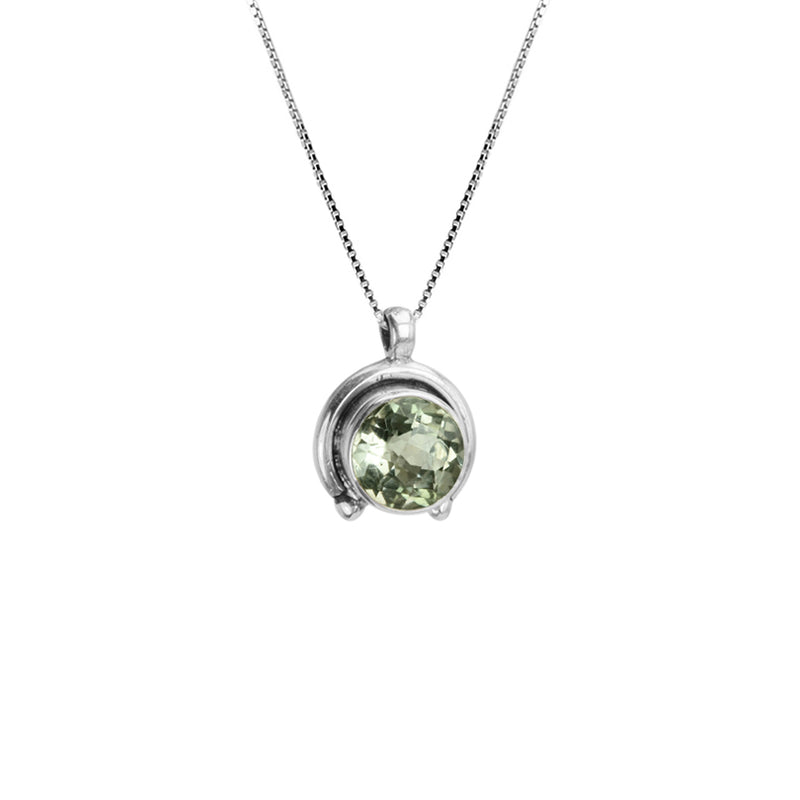 Sparkling Faceted Green Amethyst Sterling Silver Necklace 16
