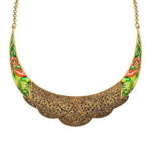 Shimmering 14kt Gold Plated Peacock with Sparkling Marcasite Necklace