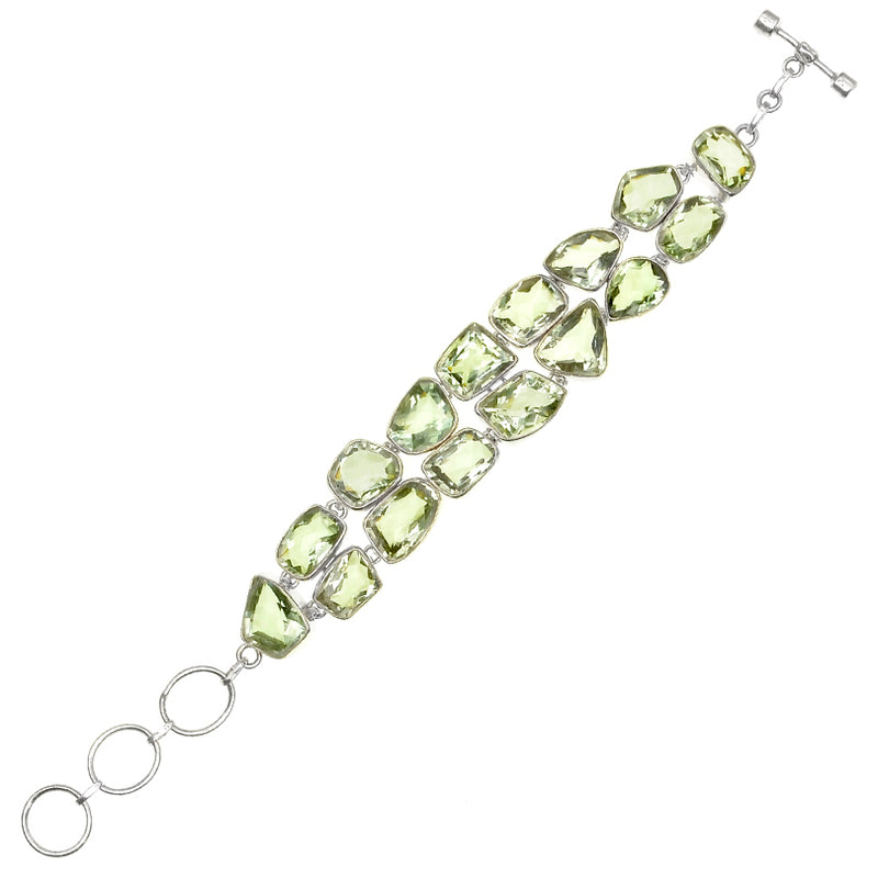Gorgeous Faceted Green Amethyst Sterling Silver Statement Bracelet