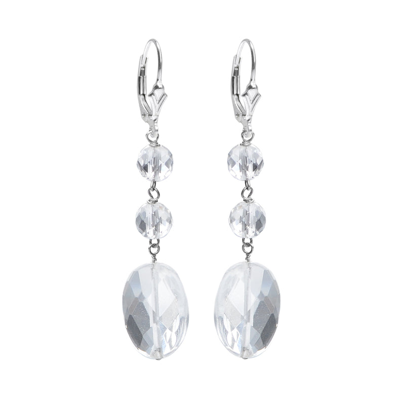 Sparkling Faceted Crystal Quartz Sterling Silver Earrings