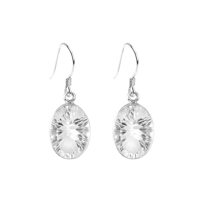 Sparkly Faceted Clear Quartz Sterling Silver Statement Earrings