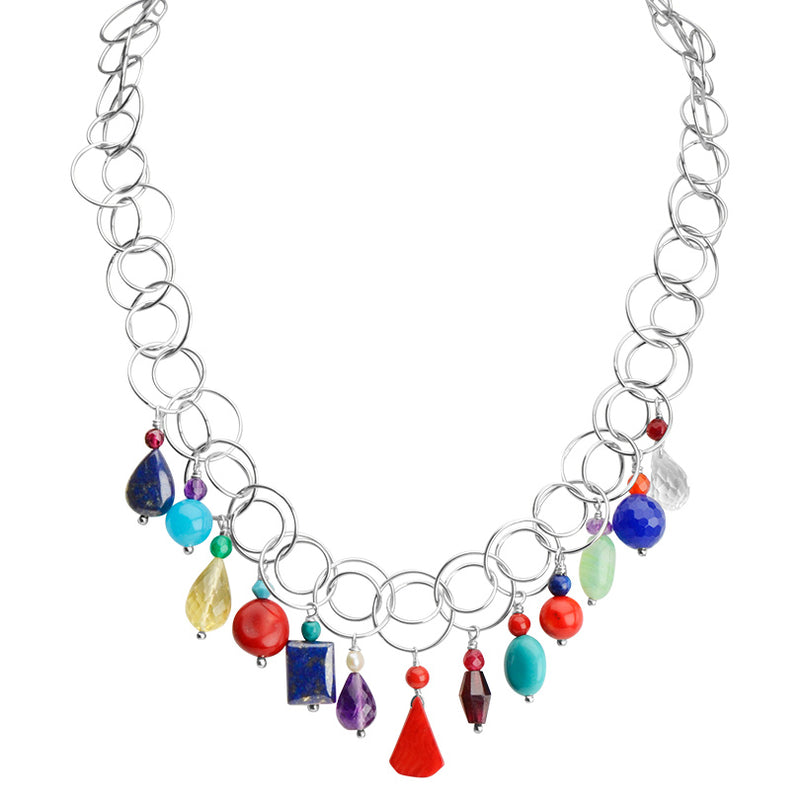 Lovely Cheerful Multi-Stone Sterling Silver Necklace