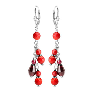 Sparkling Coral And Garnet Sterling Silver Earrings