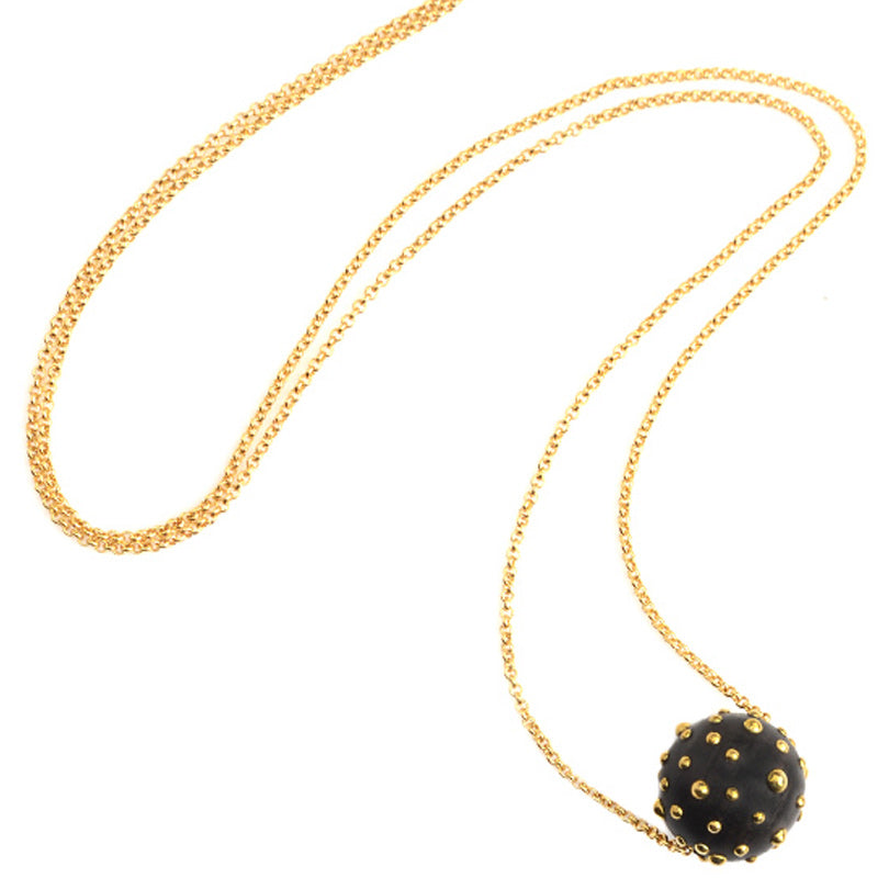 Karen London "On A Roll" Studded Brass Ebony Ball Studded Ball on Plated cable Chain 24"