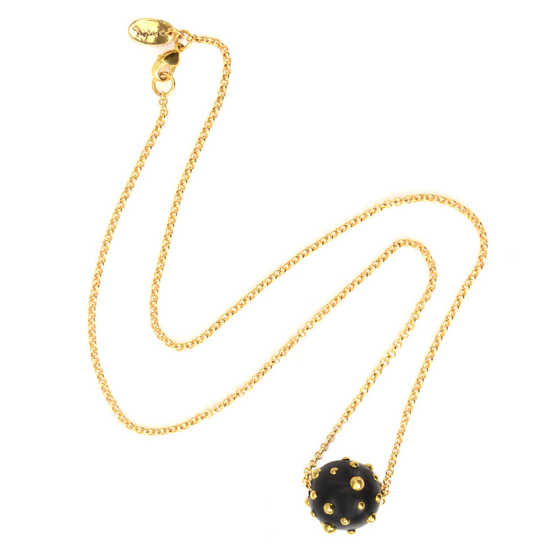 Karen London "On A Roll" Brass Studded Wood Ball Necklace on Gold Plated Chain