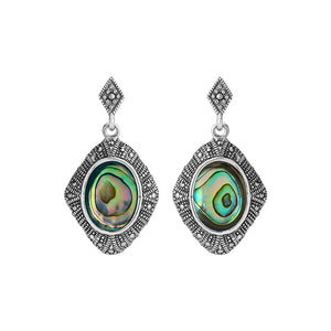 Beautiful Vintage Style Abalone and Marcasite Sterling Silver Earrings