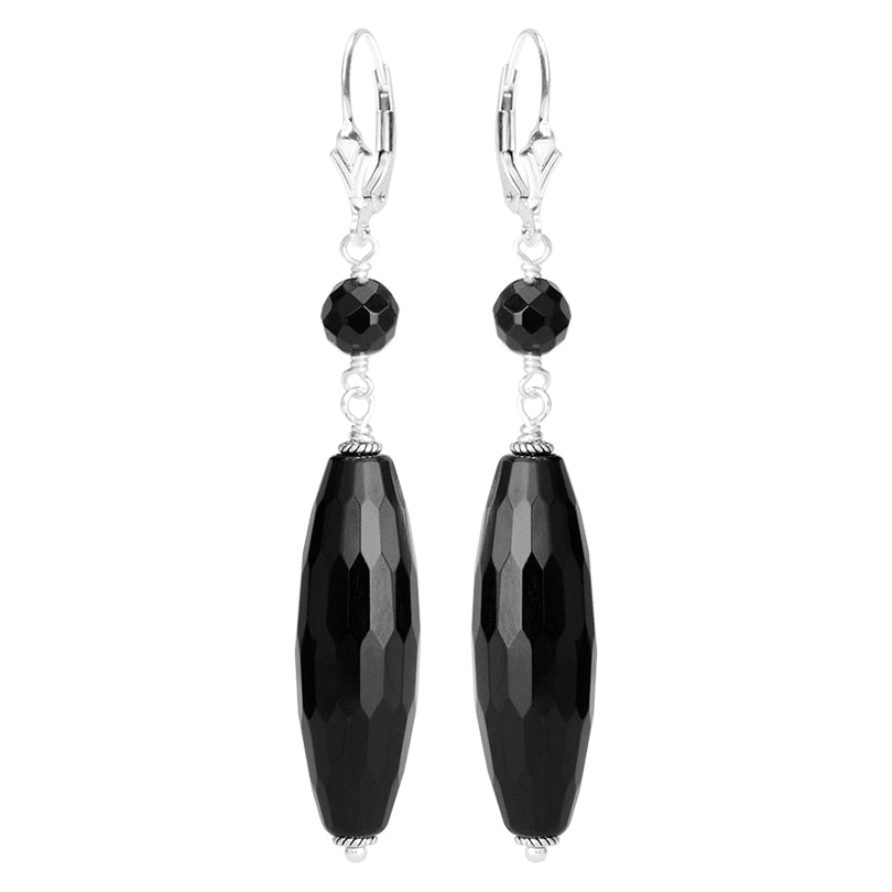 Elegant Faceted Black Onyx Sterling Silver Earrings