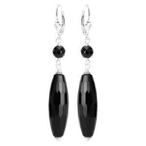 Elegant Faceted Black Onyx Sterling Silver Earrings