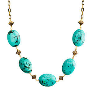 Beautiful Blue Chalk Turquoise Gold Plated Necklace 19"