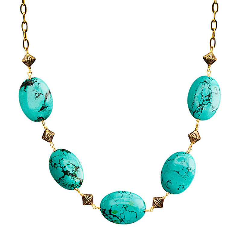Beautiful Blue Chalk Turquoise Gold Plated Necklace 19