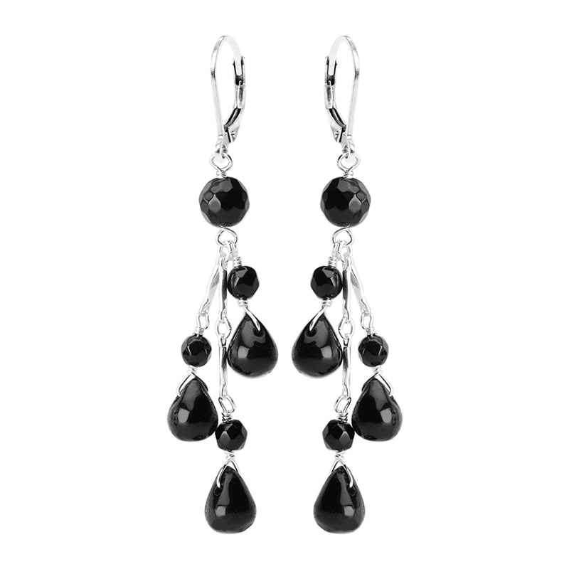 Delicate Black Onyx Teardrops Sterling Silver Earrings