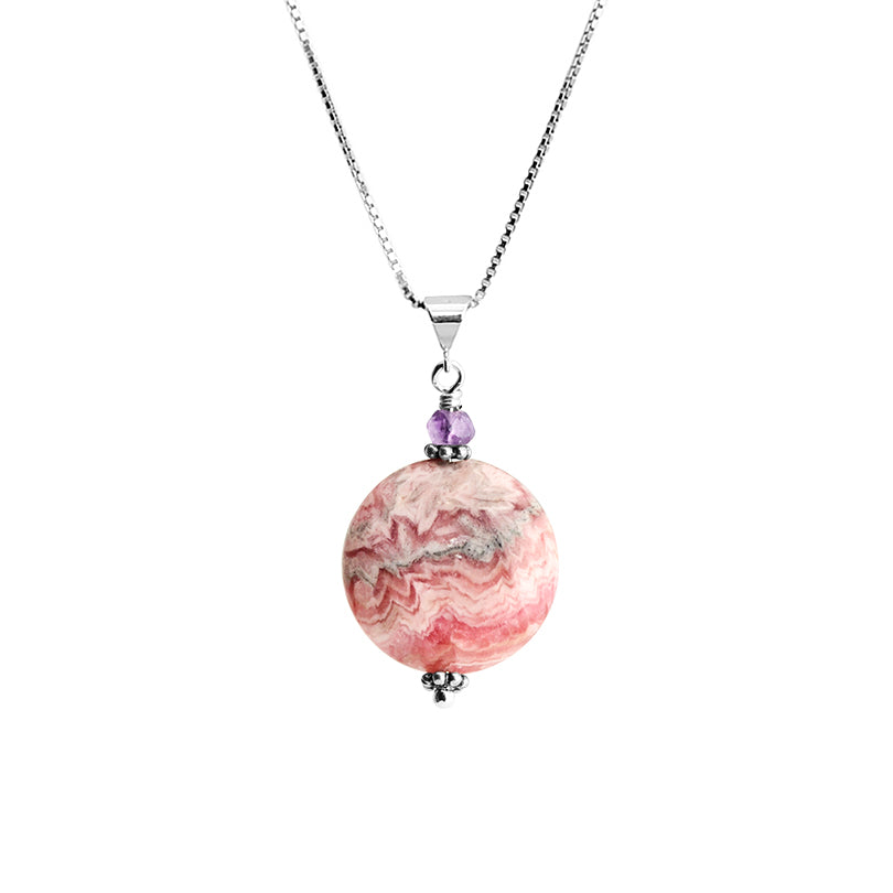 Petite Rhodochrosite and Amethyst Sterling Silver Necklace 16" - 18"