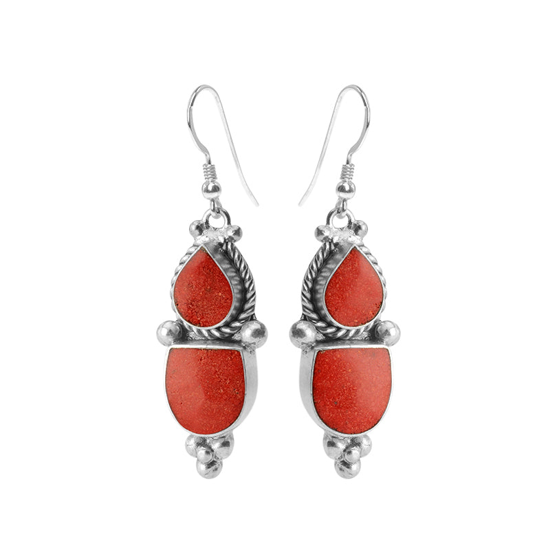 Himalayan Coral Double Silver Plated Nepal Statement Earrings