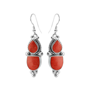 Himalayan Coral Double Silver Plated Nepal Statement Earrings