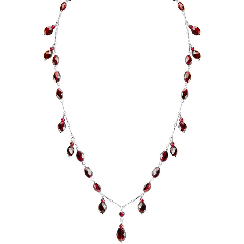Beautiful Garnet Floating Drops Sterling Silver Statement Necklace