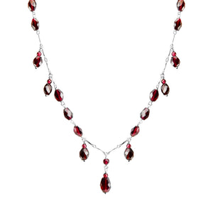 Beautiful Garnet Floating Drops Sterling Silver Statement Necklace