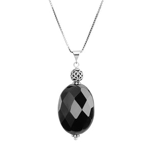 Elegant Black Onyx Bali Inspired Sterling Silver Necklace
