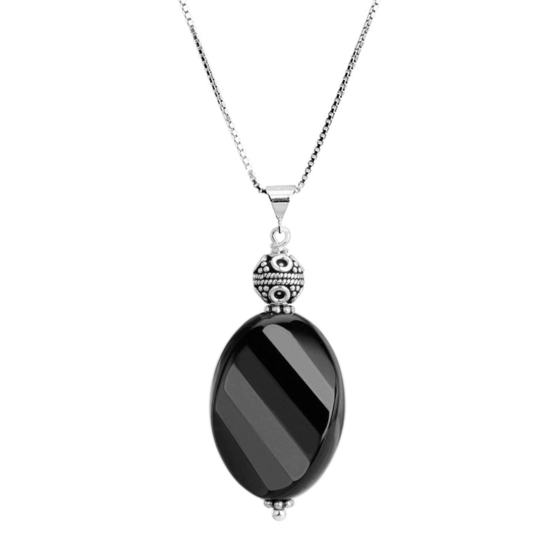 Wave Cut Black Onyx Sterling Silver Necklace