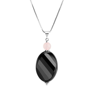 Beauitful Wave Cut Black Onyx and Rose Quartz Sterling Silver Necklace