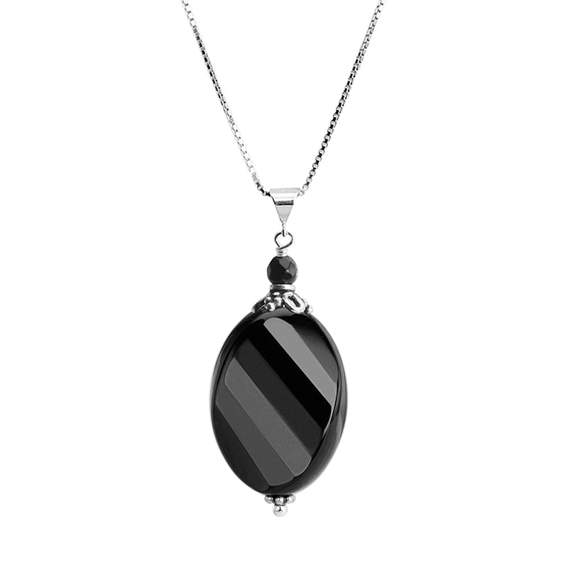 Gorgeous Faceted Wave-Cut Black Onyx Sterling Silver Necklace