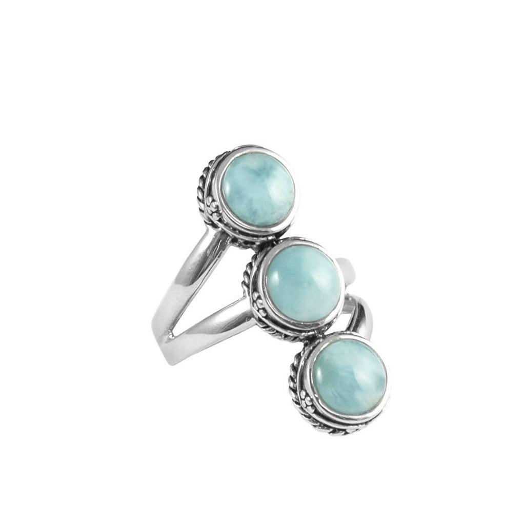 Exquisite Sky Blue 3-Stone Larimar Sterling Silver Statement Ring