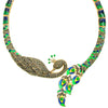 Beautiful Golden Marcasite & Green-Blue Enamel Imperial Peacock Necklace