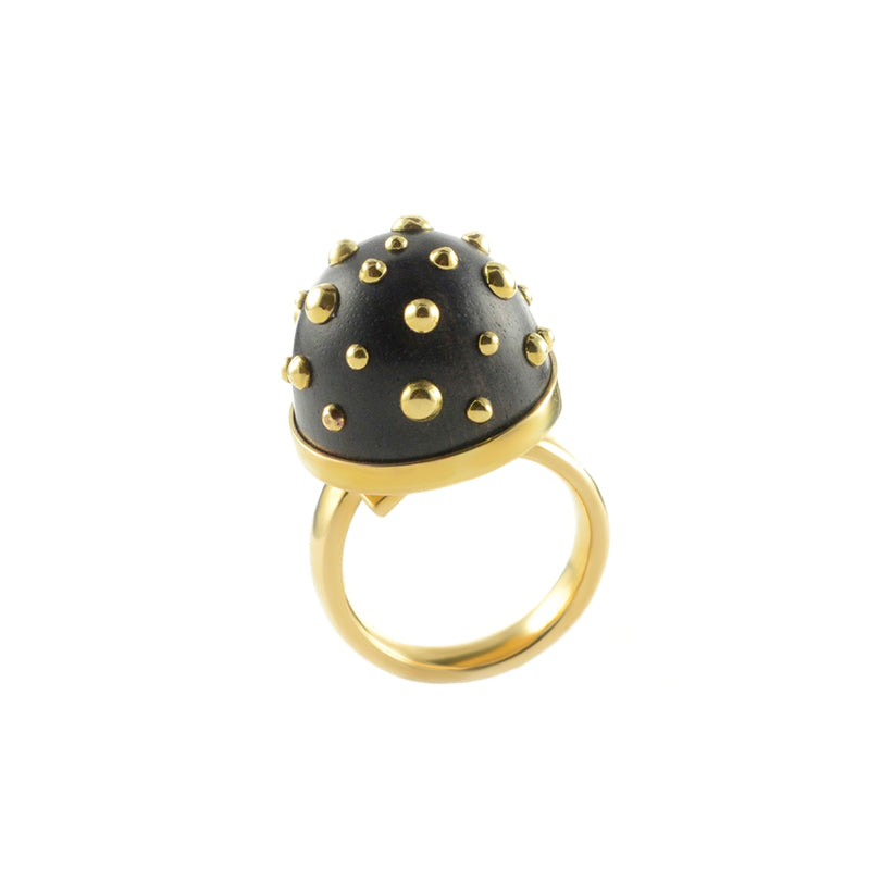 Karen London Golden Brass Studded Ebony Dome Ring