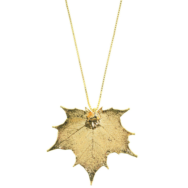 24kt Gold Saturated Real Leaf on Italian Gold Plated Sterling Silver Chain