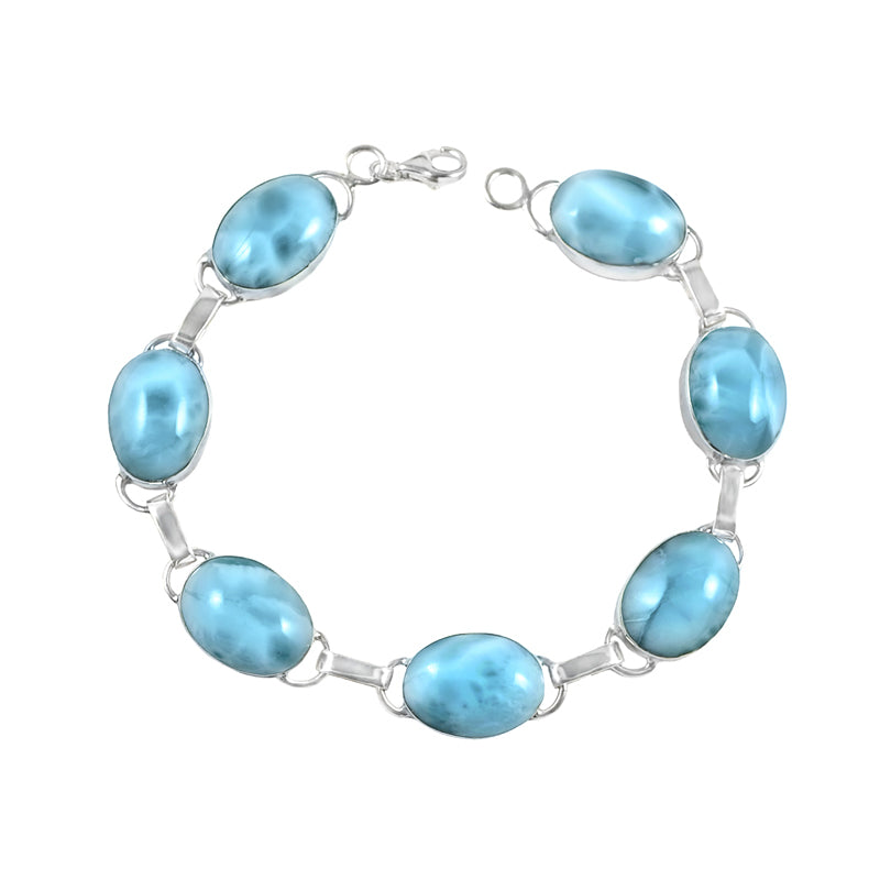 Beautiful Blue Larimar Sterling Silver Statement Bracelet with Lobster Clasp