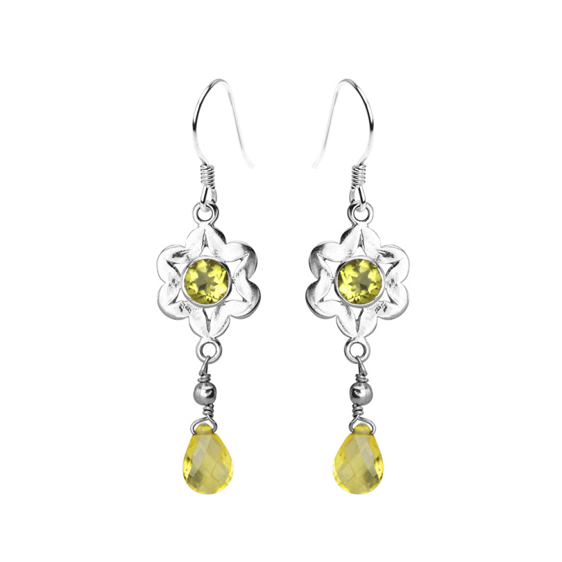 Lemon Quartz Sterling Silver Flower Earrings
