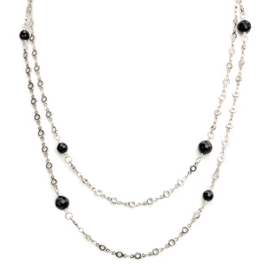 Long Onyx Silver Plated Necklace - 50"