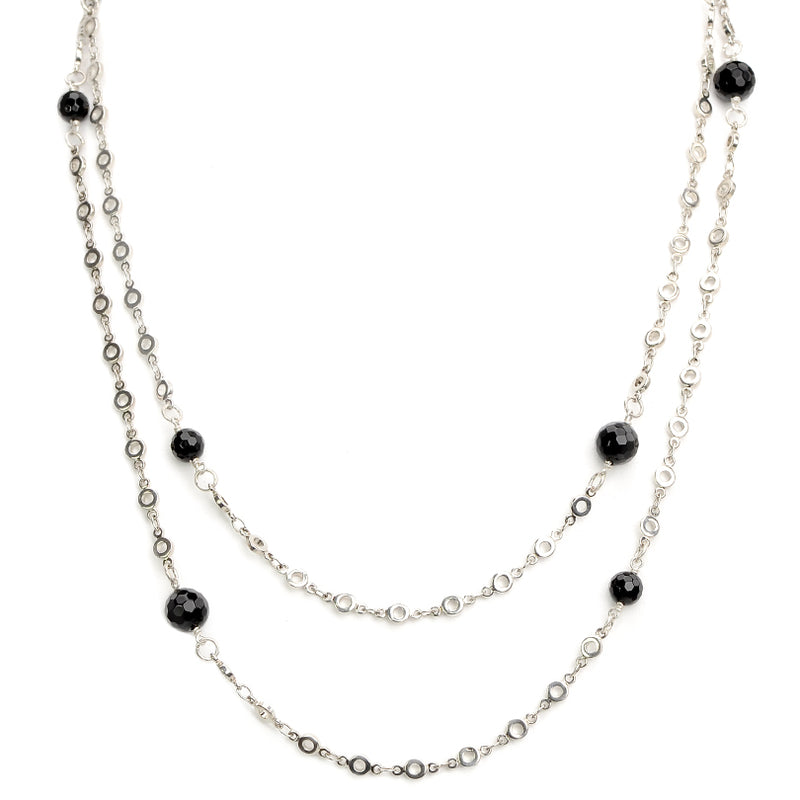 Long Onyx Silver Plated Necklace - 50