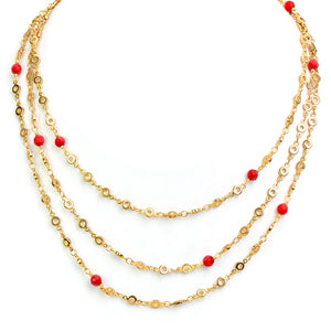 Gold Plated Chain Coral Ball Necklace 50"