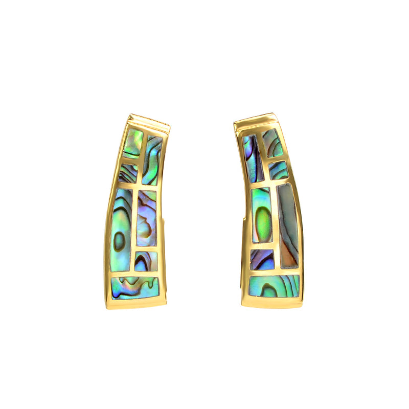 Glamorous Lustrous Labyrinth Abalone Gold Plated Post Statement Earrings