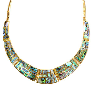 Gorgeous Lustrous Labyrinth Abalone Gold Plated Statement Necklace