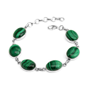 Green with Envy!  Malachite Oval Sterling Silver Bracelet