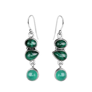 Fantastic Rich Green Colors of Malachite and Agate Sterling Silver Statement Earrings